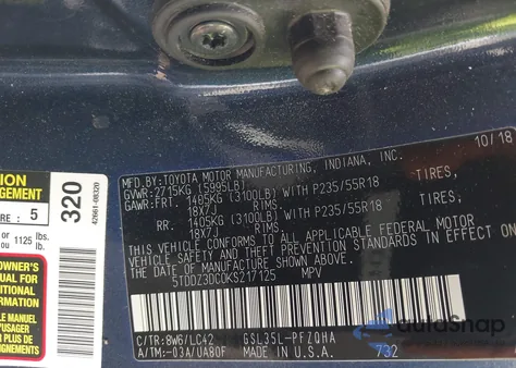 2019 Toyota Sienna Xle/Xle Premium/Limited/Limited Premium z USA, uszkodzony, nr VIN 5TDDZ3DC0KS217125